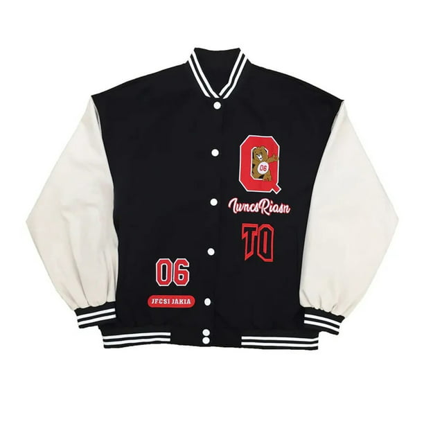 Women's Men’s Y2K Baseball Jacket Letter Bone Print Long Sleeve Button Down Oversized Unisex Biker Outwear Streetwear 